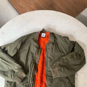 GAP Men's Green Bomber Jacket with Bright Orange Interior